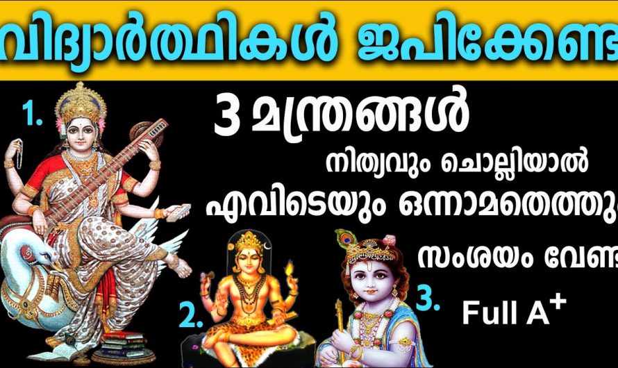 വിദ്യാർത്ഥികൾ മുടങ്ങാതെ നിത്യവും ജപിക്കേണ്ട മന്ത്രം. ബുദ്ധിശക്തിക്കും ഓർമ്മശക്തിക്കും ഇത് മറക്കാതെ ചൊല്ലൂ.