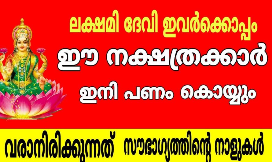 ലക്ഷ്മിദേവി സാന്നിധ്യം കൊണ്ട് ജീവിതത്തിൽ ഭാഗ്യം വന്നു ചേർന്നിരിക്കുന്ന നക്ഷത്രക്കാർ. ഭാഗ്യ നക്ഷത്രക്കാർ ഇതാ.